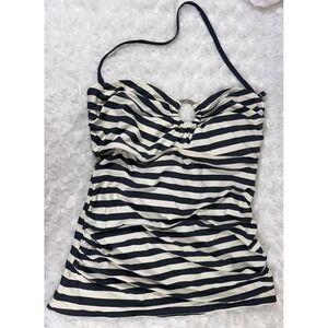 Michael Kors Women Size M Navy White Striped Halter Ring Detail Tankini Top